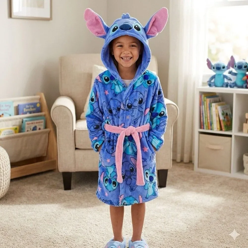 Disney Lilo & Stitch Girls Plush Hooded Cosplay Robe Size 4/5 NWT